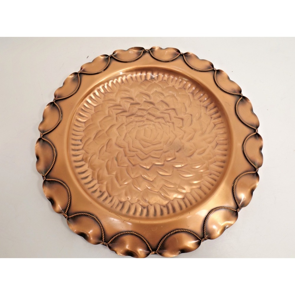 Gregorian Solid Copper Hammered Copper Tray Wall Plaque service plate - 13"